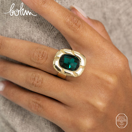 Ring - grooved piece and crystals 10x14mm