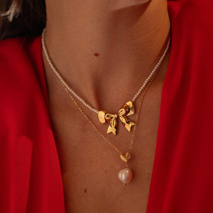 Collier Katalina - coeur texturé et perle d'eau douce