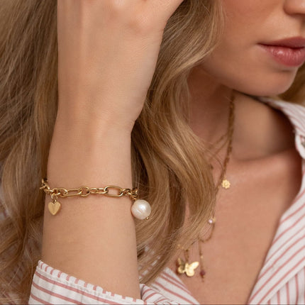Bracelet Katalina - coeur texturé et perle d'eau douce