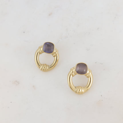 Azra stud earrings - openwork oval and square cat's eye