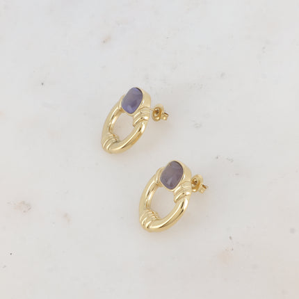 Azra stud earrings - openwork oval and square cat's eye
