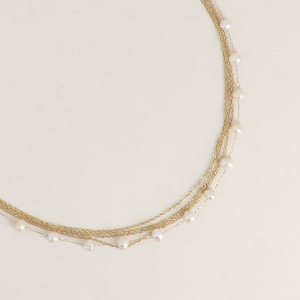 Collier - 6 rangs, 5 mailles forçat et maille avec perles d'eau douce