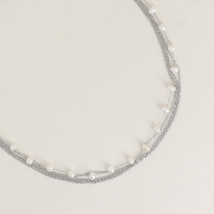 Collier - 6 rangs, 5 mailles forçat et maille avec perles d'eau douce