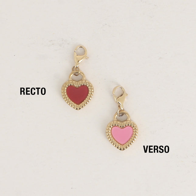 Charm - coeur strié et émail bicolore