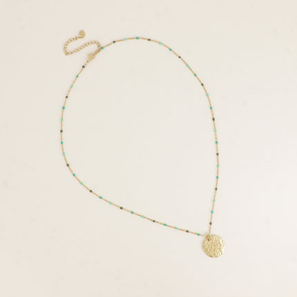 Collier - chaîne émaillée et pendentif rond texturé avec arbre de vie