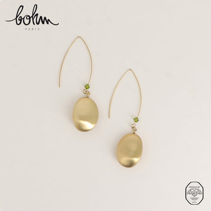 Boucles à crochet - pièce ovale bombée effet brossé et ornées de cristaux de Swarovski® toupies