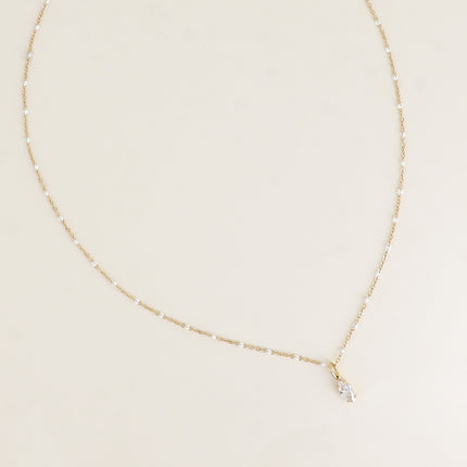 Collier - chaîne émaillée et pendentif cristal navette