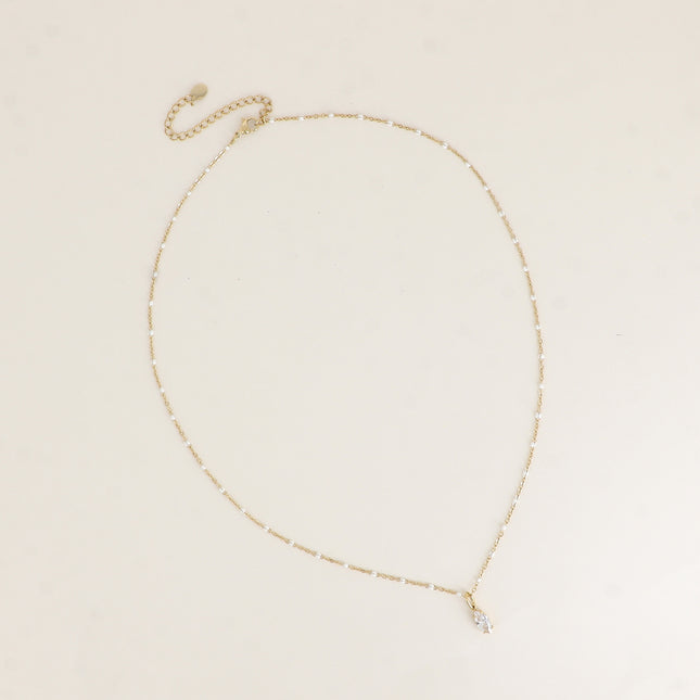 Collier - chaîne émaillée et pendentif cristal navette