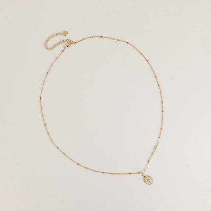 Collier - chaîne émaillée, pendentif ovale milgrain et forme navette avec 2 cristaux