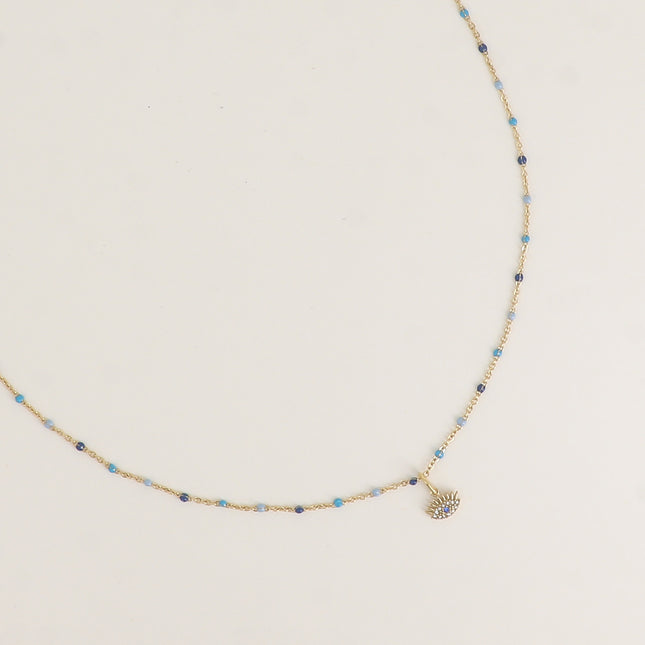 Collier - chaîne émaillée et oeil avec cristaux