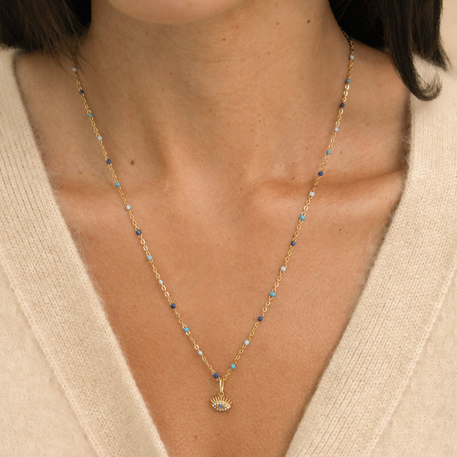 Collier - chaîne émaillée et oeil avec cristaux