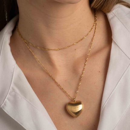 Sautoir Osana - gros pendentif coeur effet brossé