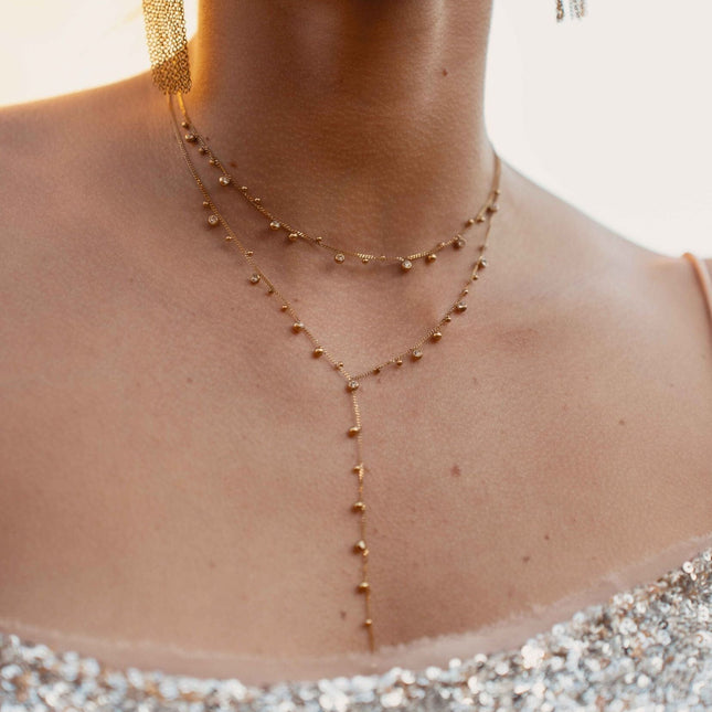 Collier Teyssa Y - boules et cristaux taillés
