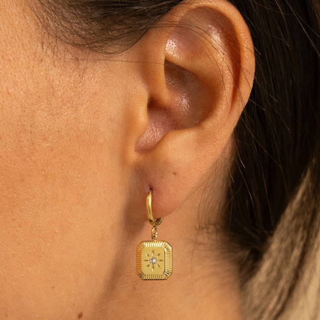 Caliopan Creole Earrings - square and cubic zirconia