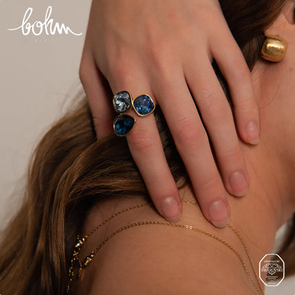 Idrissa Crystal Ring - 3 Swarovski® crystals, 10mm drop and squares
