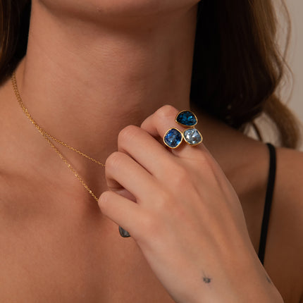Bague Idrissa Cristal - 3 cristaux Swarovski®, goutte et carrés 10mm