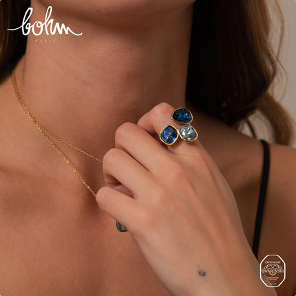 Idrissa Crystal Ring - 3 Swarovski® crystals, 10mm drop and squares