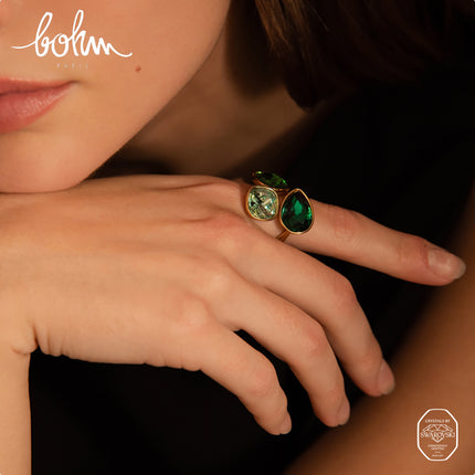 Idrissa Crystal Ring - 3 Swarovski® crystals, 10mm drop and squares
