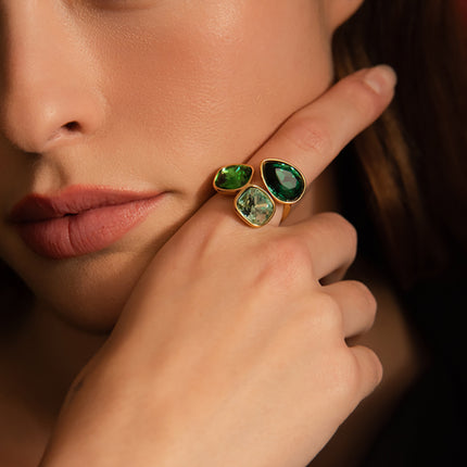 Bague Idrissa Cristal - 3 cristaux Swarovski®, goutte et carrés 10mm