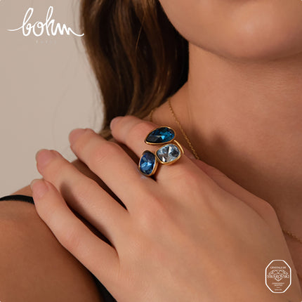 Idrissa Crystal Ring - 3 Swarovski® crystals, 10mm drop and squares