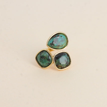Bague ouverte Idrissa - 3 pierres naturelles, goutte et carrées 10mm