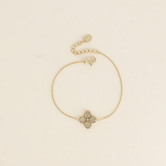 Bracelet - cat's eye stone clover / resin bead
