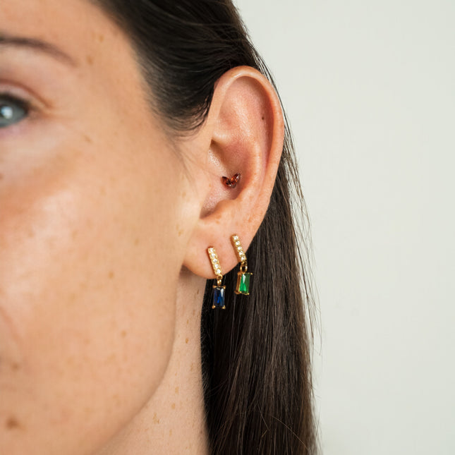 Drop earrings - bar with cubic zirconia and rectangular crystal