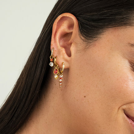 Set of 3 hoop earrings - in stainless steel with crystal (round, teardrop and wheat)