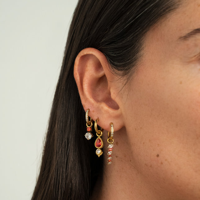 Set of 3 hoop earrings - in stainless steel with crystal (round, teardrop and wheat)