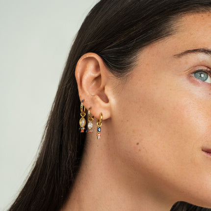 Set of 3 hoop earrings - in stainless steel with crystal (pineapple, oval and almond)