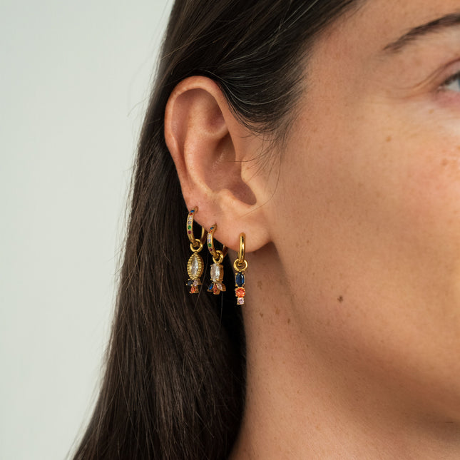 Set of 3 hoop earrings - in stainless steel with crystal (pineapple, oval and almond)