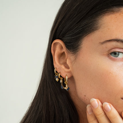 Set of 3 hoop earrings - in stainless steel with crystal (rectangle, teardrop and butterfly)