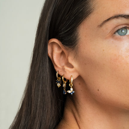 Set of 3 hoop earrings - in stainless steel with crystal (rectangle, teardrop and butterfly)