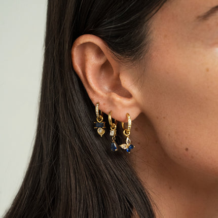 Set of 3 hoop earrings - in stainless steel with crystal (rectangle, teardrop and butterfly)