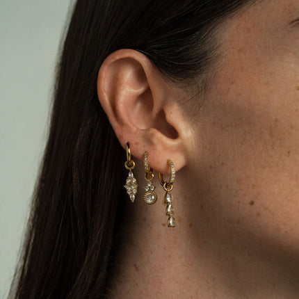 Set of 3 hoop earrings - in stainless steel with crystal (round, almond and teardrop)