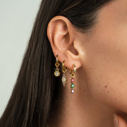 Set of 3 hoop earrings - in stainless steel with crystal (round, almond and teardrop)