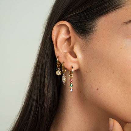 Set of 3 hoop earrings - in stainless steel with crystal (round, almond and teardrop)