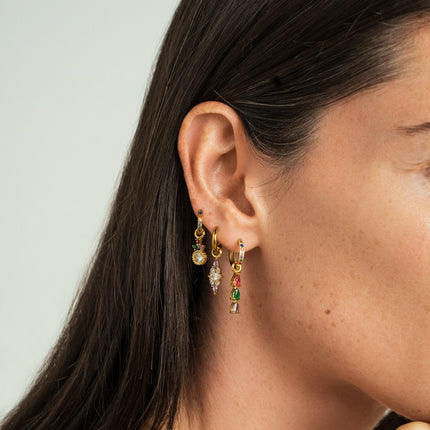 Set of 3 hoop earrings - in stainless steel with crystal (round, almond and teardrop)