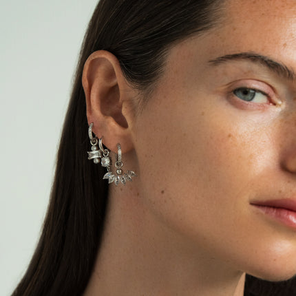 Set of 3 hoop earrings - in stainless steel with crystal (rectangle, clover and foliage)