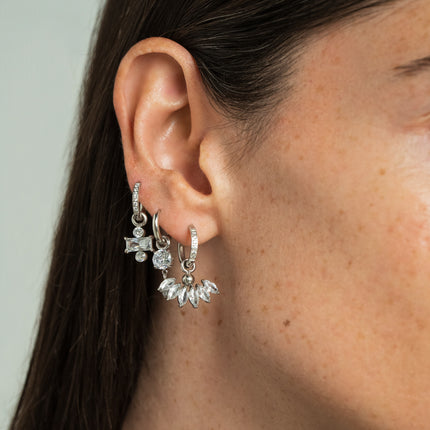 Set of 3 hoop earrings - in stainless steel with crystal (rectangle, clover and foliage)