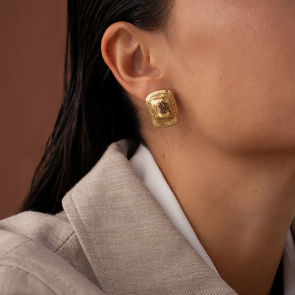 Boucles puces Éléa - motif rectangle bombé et strié