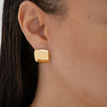 Stud earrings - domed square, smooth and mirrored