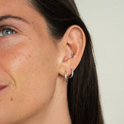 Mini hoop earrings - 6 cubic zirconia stones, 12mm