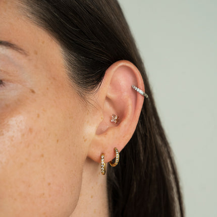 Mini hoop earrings - 6 cubic zirconia stones, 12mm