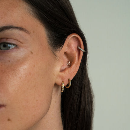 Mini hoop earrings - 6 cubic zirconia stones, 14mm