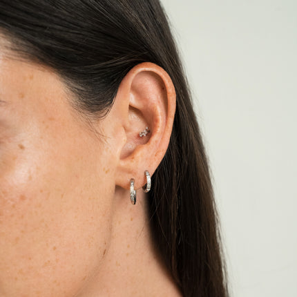 Mini hoop earrings - 6 cubic zirconia stones, 14mm