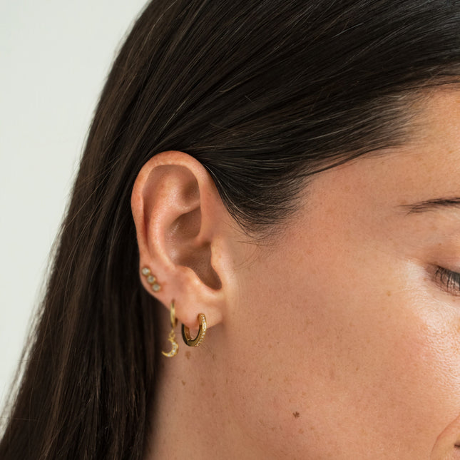 Mini hoop earrings - 10 cubic zirconia stones, 13mm
