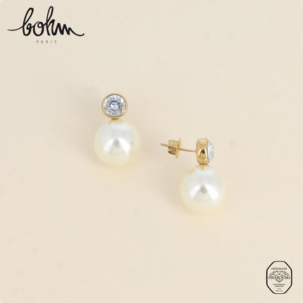 Stud earrings - SS29 crystal and pearly white resin ball