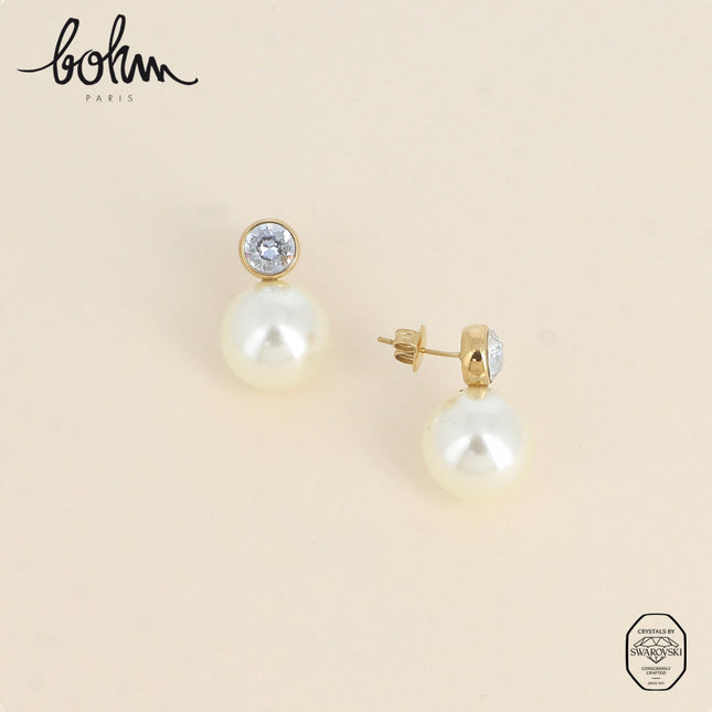 Boucles puces - cristal SS29 et boule en résine blanche nacrée