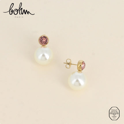 Stud earrings - SS29 crystal and pearly white resin ball